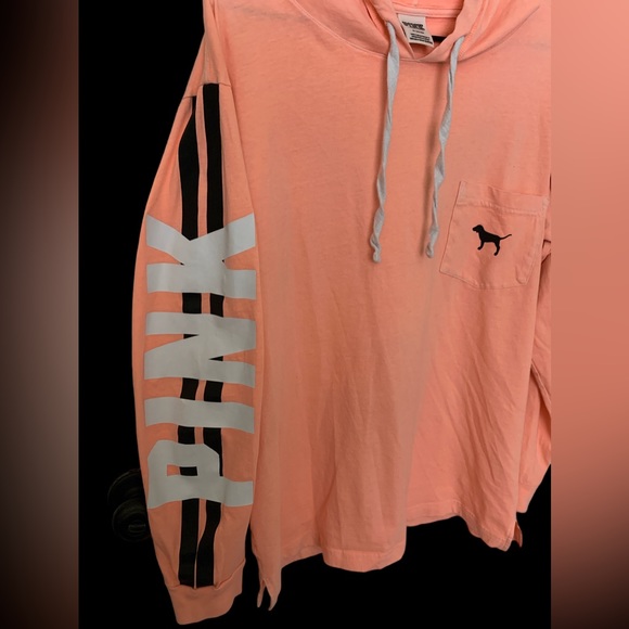 PINK Victoria's Secret Tops - VS Pink Neon Orange Spring Summer Pull on Hoodie Women’s Clothing Top Shirt